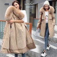  Winter Parka Coat Fur Trim Slim Fit Long Down Jacket Fleece Lined Warm Outerwear Cold Weather