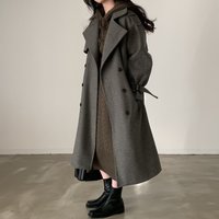 Chic Korean Winter Coat – French Inspired Long Wool Blend Trench Double Breasted Belt Oversized Lapel & Thick Warm Fabric