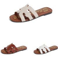 Leather Slide Sandals H Shaped Strap Flat Sandals Outdoor Slippers 2026 Spring Summer Fashion Versatile Flat Slide Sandals Bea