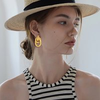 Double Circle Interlocking Ear Clips Copper Plated Fashion Stud Earrings Style Niche Retro Design