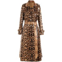 Clothing Spot Spring Autumn Snakeskin Leopard Print Long Windbreaker Goddess Long Sleeve Leather Top Jacket Coat Skirt