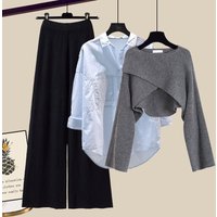 Stylish Plus Knit Sweater & Wide Leg Pants 3 Piece Set – Flowy Shirt & Comfortable Trousers 