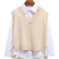 Sweater Vest V neck Knitted Top 2023 Korean Fashion Knitwear Spring Autumn Jumper Female Solid Sleeveless