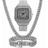 Chains Iced Out Chain Bling Miami Cuban Link Rhinestone Watch Necklaces Bracelet Charm Jewelry Hip Hop Choker
