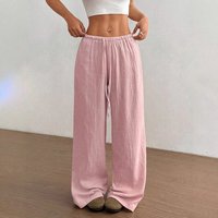 High-Waisted Wide-Leg Pants For Women – Stretchy Casual Trousers With Tie-Waist (S-XXXXXL, White/Burgundy/Black/Pink/Beige/Yellow)