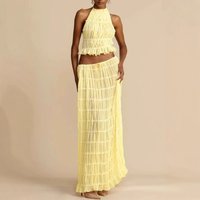 Sexy Halter Neck Set Sleeveless Backless Full Skirt Ensemble