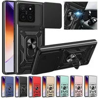 Case Xiaomi 15 Pro 14T Pro Redmi Note 14 Slide Camera Lens Protection Magnetic Ring Stand Armor Shockproof Cover