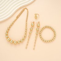 Women's Jewelry Fashion Versatile Creative Simple Geometric Round Bead Necklace Bracelet Earring Ring Jewelry Set