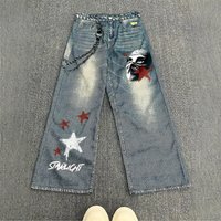 Printed Jeans American Trendy Brand Wide Leg Straight Suitable Daily Leisure 2810