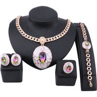 Exquisite Dubai Gold Crystal Enameled Brand Nigerian Wedding Woman Bridal Party Necklace Earring Jewelry Set