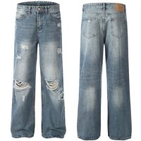 Clothing Washed Distressed Ripped Drape Niche Jeans Trendy Retro Loose Casual Straight Pants