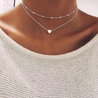jewelry simple fashion street shooting necklaces copper heart multi layer clavicle necklace
