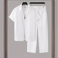 Clothing striped short sleeved shirt button down lapel suit fashion trend