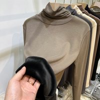 Clothing high collar plus velvet thickened one piece velvet T shirt autumn winter warm inner wear bottoming shirt top