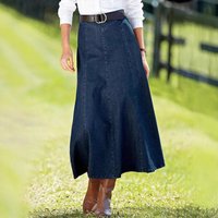 Dark Blue Midi Denim Line Skirt European American Style Bottoms