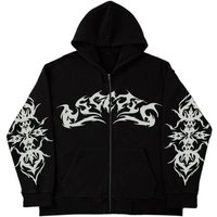 European American Y2K Printed Sweater Zipper Cardigan Hoodie Street Style Loose Baggy Autumn Winter Coat Tide