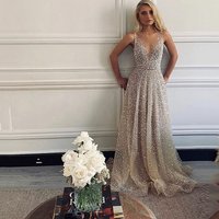 Women's Clothing Women's Gold V-Neck Dress Suspender Gradient Mop Dress