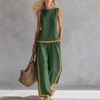 Women's Casual Sleeveless Round Neck Top & High-Waisted Wide Leg Pants Set – Comfortable Loungewear, Versatile Outfit For Work & Leisure