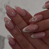 False Nails Wearable Nails French Flower Nail Art Long Almond Shaped Nail Piece Simple Advanced False Nails