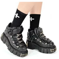 2024 Punk Style Laces Heel Height 6cm Platform Rock Boots Metal Decoration Sports Shoes T240530