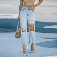 Clothing Casual Washed Wish Ripped High Waist Straight Pants