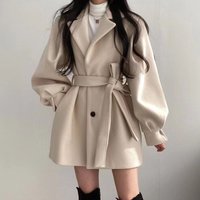 Hepburn style black woolen coat for women autumn and winter 2023 new small waist thickened mid-length woolen coat