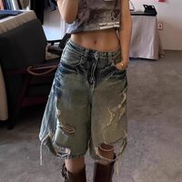 High Waist Ripped Denim Shorts American Retro Washed Straight Loose Fit Summer 2025 Five Point Pants