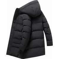 Mid Length Men's Down Filled Cotton Coat Warm Hooded Padded Jacket For Winter Casual Plus Size Young Men's Outerwear