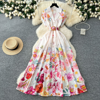 Women's Clothing Palace Style Retro Collar Dress Socialite Waist Single-breasted Printed Dress