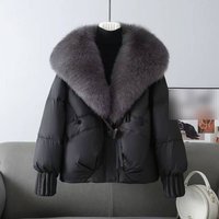  Winter Short Puffer Coat Oversized Faux Fur Collar – Korean Style Loose Fit Thick Warm Jacket 