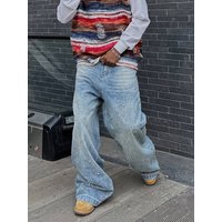 Men's Clothing European And American Style Loose Wide-leg Jeans, Street Trendy Washed Retro Loose Men's Jeans, Trendy Brand Wide-leg Pants