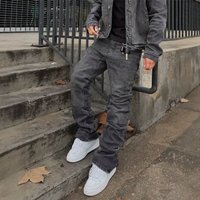 Clothing Patchwork Slim Fit Jeans American Style Slight Flare Stylish Denim Trousers