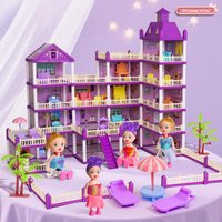 Casa de juegos con castillo de princesa para madre e hijos, juego de construcción DIY para niños, casa de juegos creativa con luces, regalo de
