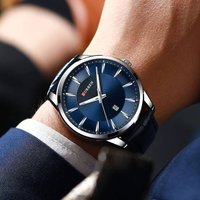 Casual Quartz Watch Date Display 30M Water Resistant Round Dial Leather Strap Light Luxury Style Watch Round
