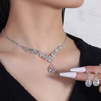 【 2380 People Collection 】 Popular Bride Accessories Exquisite And Dazzling Necklace Earrings Two-piece Set, Evening