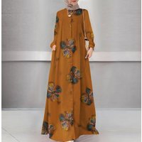 Women's printed long shirt Muslim plus size women's loose casual retro long-sleeved dress