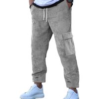Men's trousers corduroy trousers men's autumn loose straight wide-leg trousers solid color multi-pocket men's casual trousers