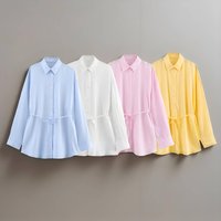 Clothing Spring Summer Style Fashion Casual Linen Long Sleeved Tie Loose Shirt
