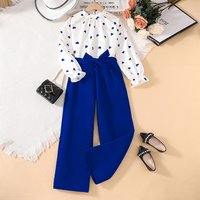Girls Spring Clothing Set Heart Print Long Sleeved Top And Bottoms Style Children's Wear For 7-12 Year Olds