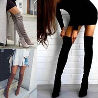 SHLIANG Fashion Over The Knee Women Boots Stretch Fabrics High Heel Slip On Shoes Pointed Toe Woman Long Boots Size Plus Size 34-43 SB202