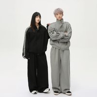 Clothing Side Bars Contrast Design Stand Collar Zipper Jacket Casual Pants