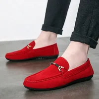 Mens Black Suede Loafers With Metal Buckle Slip On Casual Shoes