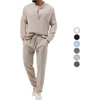 2024 Spring and Autumn Wear Men's Solid Color Casual T-shirt sleeved Shirt Long Pants Set