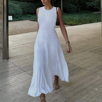 women's new knitted dress casual waist round neck large pit stripes slim knitted long skirt for women