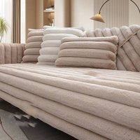 Rabbit Plush Winter Sofa Cushion Solid Wood Leather Sofa Cover Simple Light Luxury High End Cushion