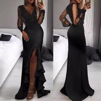 Clothing Hip Wrapped Mid Waist Literary Mesh Sequins Temperament Commuter Long Skirt Dress