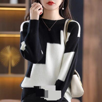 Clothing Winter Style Sweater Round Neck Colorblock Short Sweater Soft Waxy Sweater Loose Pullover Knitted Bottoming Shirt