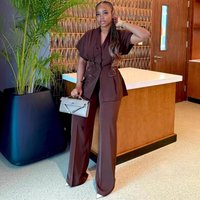 Clothing Fashion V Neck Cardigan Top High Waisted Wide Leg Trousers Two Piece Clothing Set American