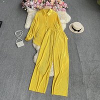 Embroidered Blouse & High Waisted Wide Leg Pants Set – Casual Elegance Autumn 