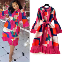 Clothing High End Pleated Print Summer Loose Slim Casual Pleated Waist Mid Length Dress